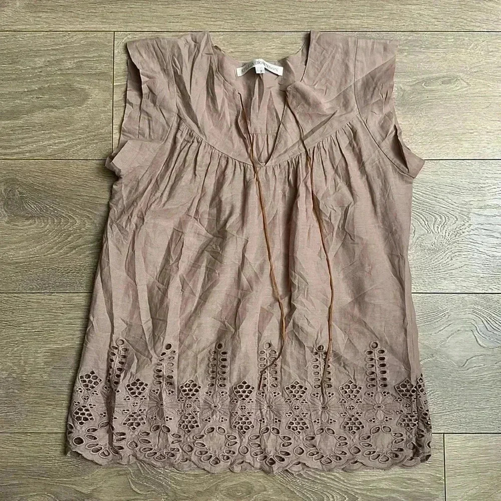 Ulla Johnson Eyelet Tie Cotton Blouse Top Sz 2